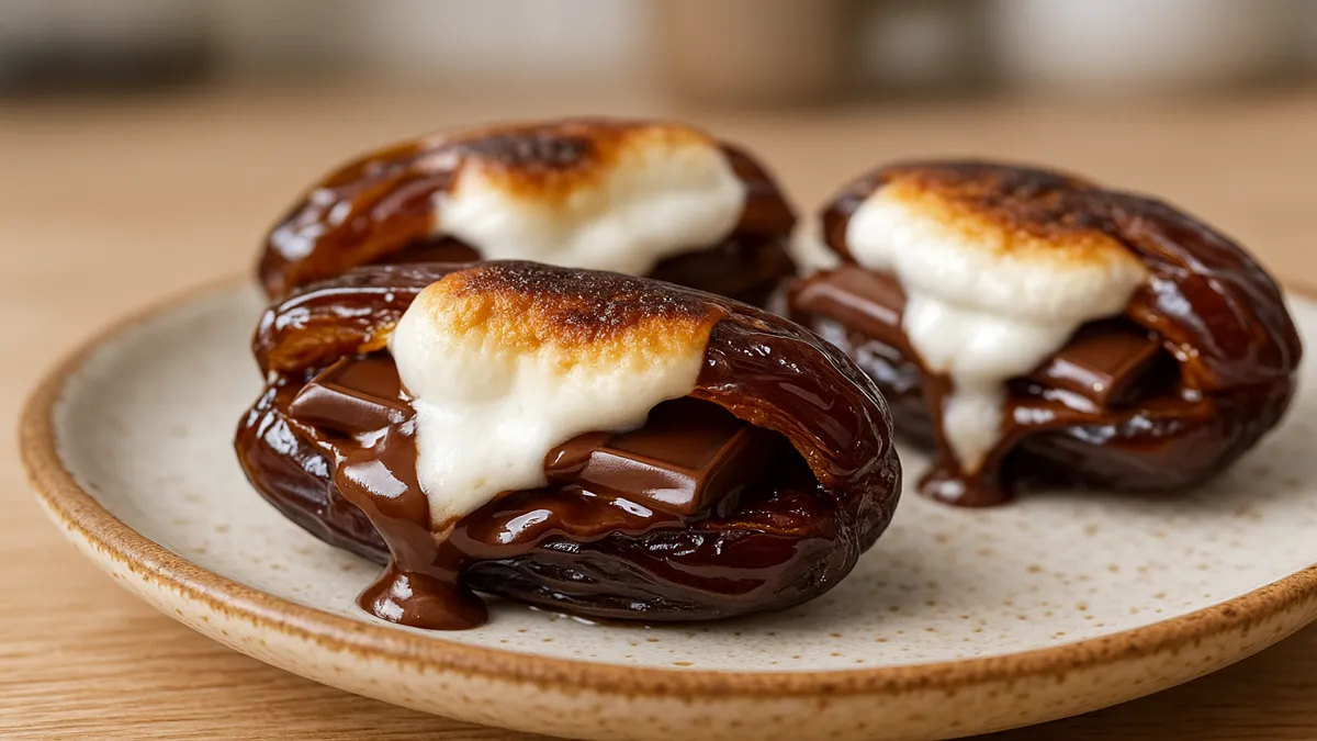 Air Fryer Date Smores served warm and melty on a rustic plate