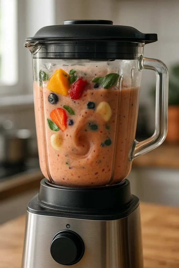 Detox Island Green Smoothie: A Sip of Fresh Starts and Flavor 8 blender filled with detox island green smoothie mix