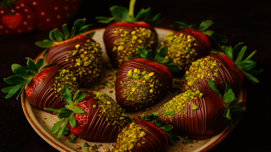 Luxury Dubai chocolate strawberries with gold dust