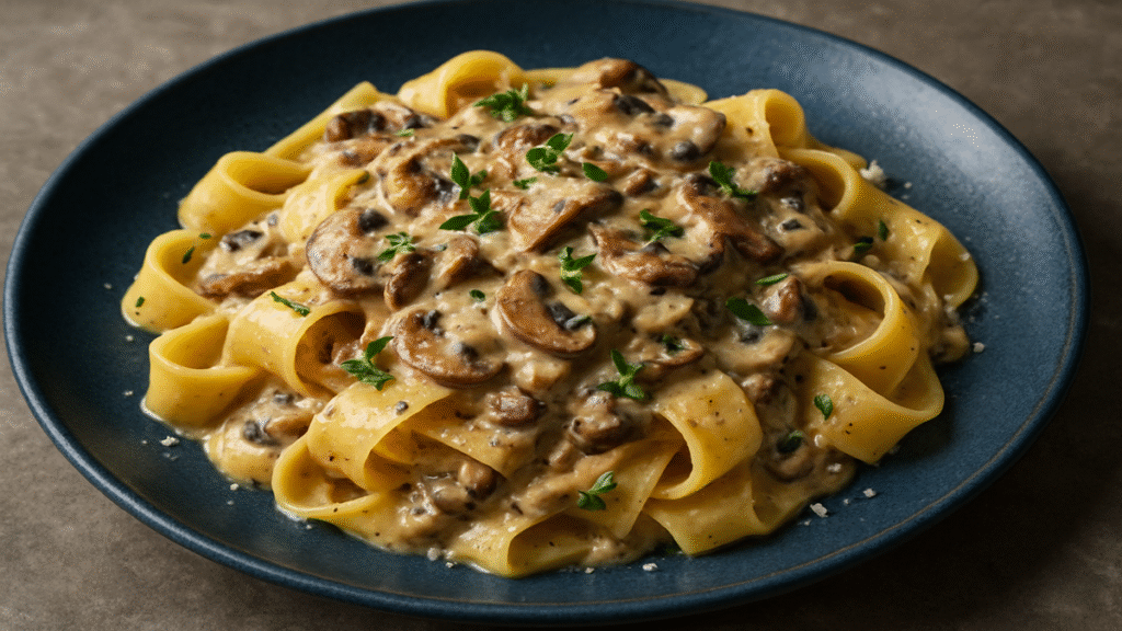 Pappardelle pasta served with wild mushroom cream sauce