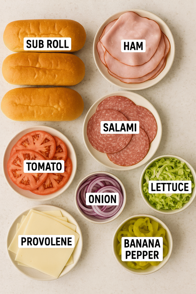 Grinder Sandwich: The Ultimate Guide to the Boldest Layered Sub You'll Ever Taste 7 Grinder sandwich ingredients spread on counter