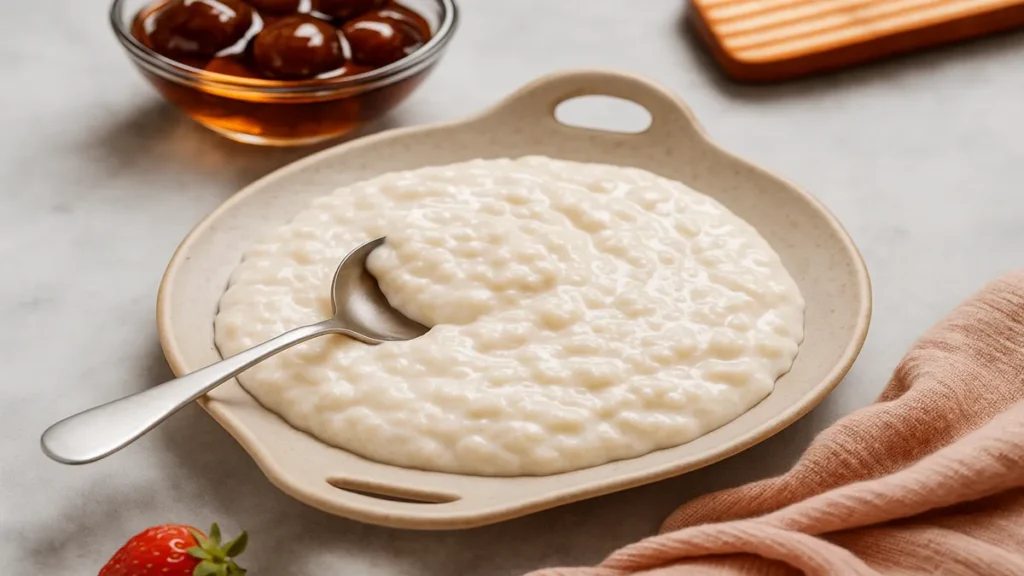 Spoonful of lactose free cottage cheese in a bowl
