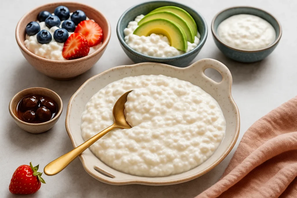 Lactose Free Cottage Cheese: The Best Dairy Option for Sensitive Stomachs 6 Lactose-free cottage cheese with berries, avocado, and boba toppings.