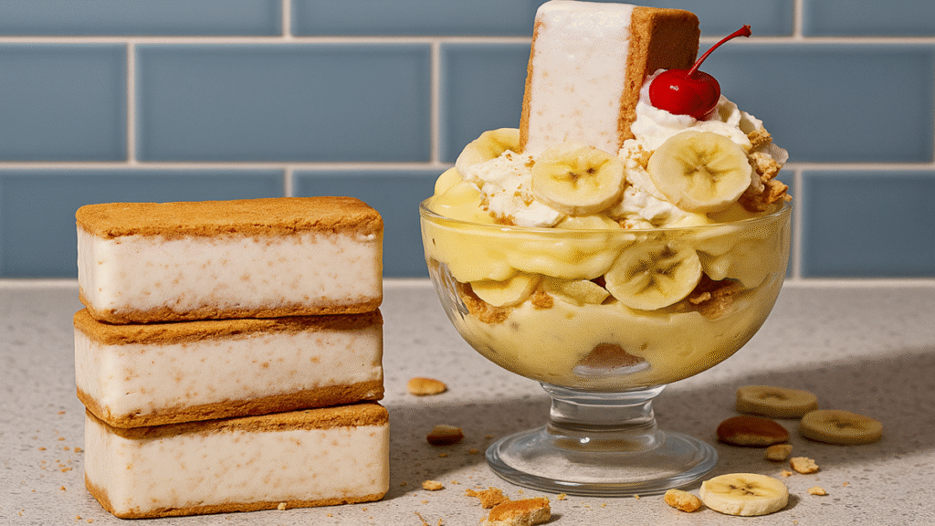 Nightingale Ice Cream Sandwiches Banana Pudding on vintage plate