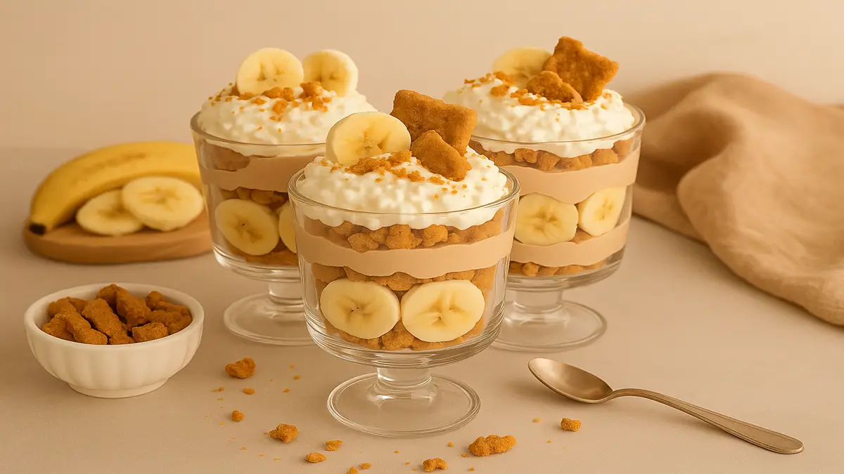 Creamy vegan banana pudding in spoon
