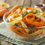 Colorful carrot ribbon salad in a glass bowl
