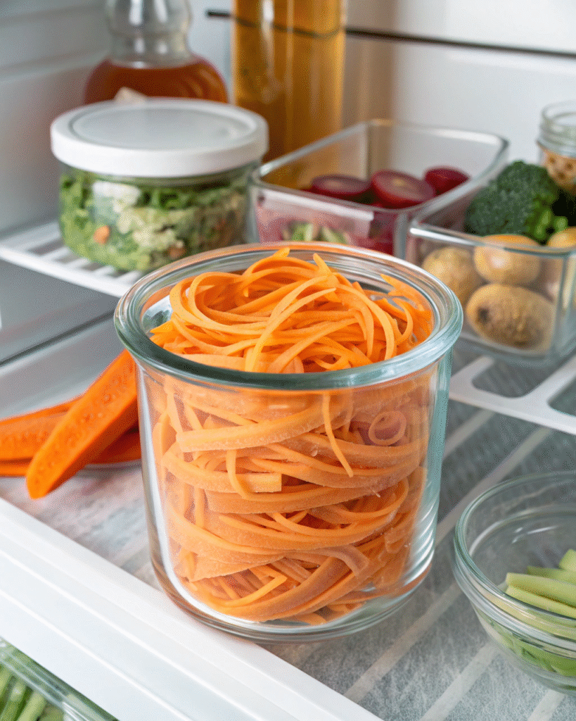 Carrot Ribbon Salad: A Colorful Crunch for Your Table 7 Carrot ribbons stored in cold water to stay fresh