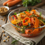 Carrot Ribbon Salad: A Colorful Crunch for Your Table 9 Colorful carrot ribbon salad in a glass bowl