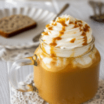 Banana bread latte in a mug with cinnamon foam