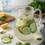 Cucumber Lemon Water: Refreshing Detox Power Drink for Every Day 9 Refreshing cucumber lemon water in glass pitcher on kitchen counter